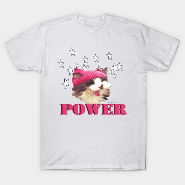 Pink Hat Cat POWER! T-Shirt by KayeDreamsART